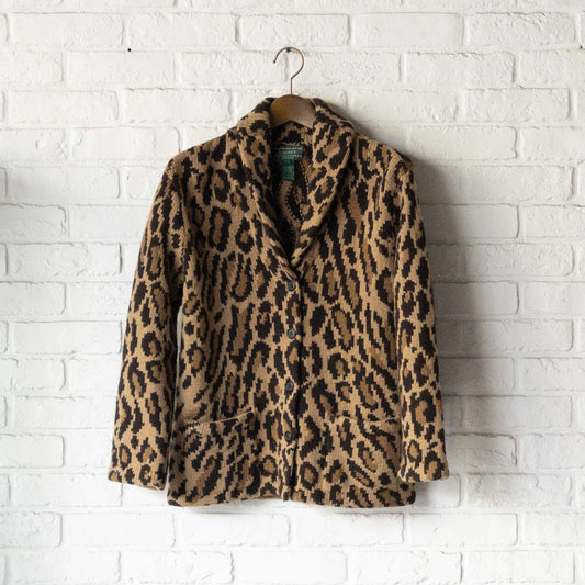 RALPH LAUREN KNIT LEOPARD SHAWL CARDIGAN 1990'S VINTAGE