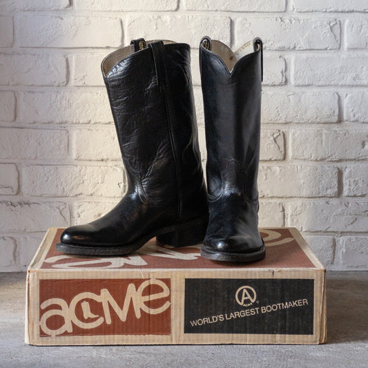 ACME BLACK WESTERN BOOTS 1960'S DEAD STOCK