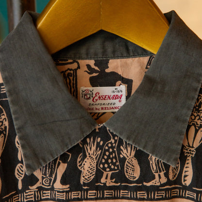 ENSENADA AFRICAN PRINT 2TON LONGSLEEVE SHIRTS 1950'S VINTAGE
