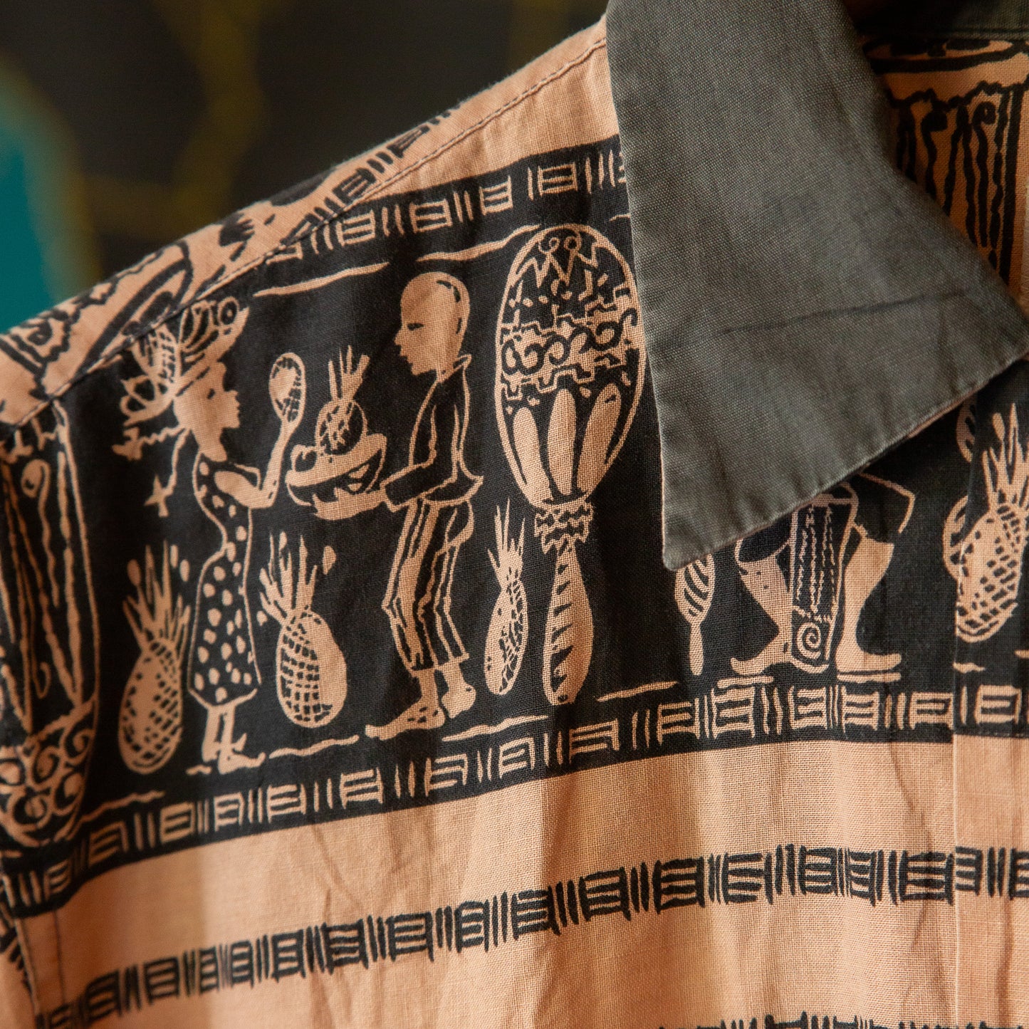 ENSENADA AFRICAN PRINT 2TON LONGSLEEVE SHIRTS 1950'S VINTAGE