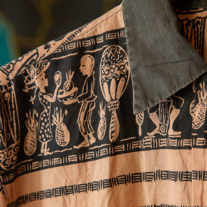 ENSENADA AFRICAN PRINT 2TON LONGSLEEVE SHIRTS 1950'S VINTAGE