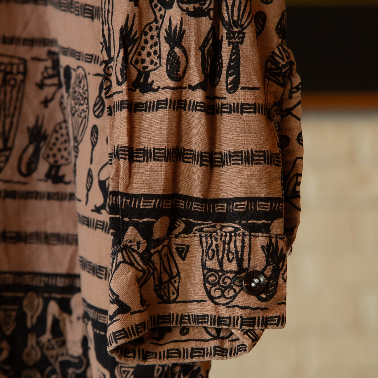 ENSENADA AFRICAN PRINT 2TON LONGSLEEVE SHIRTS 1950'S VINTAGE