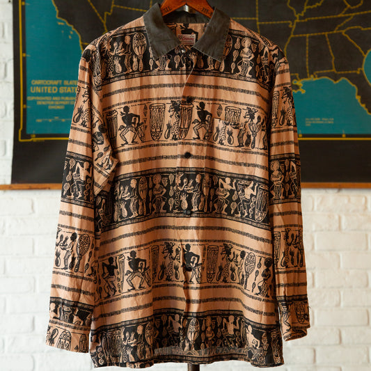 ENSENADA AFRICAN PRINT 2TON LONGSLEEVE SHIRTS 1950'S VINTAGE