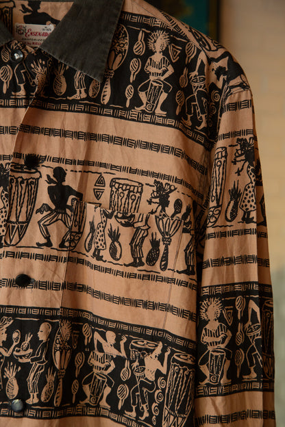 ENSENADA AFRICAN PRINT 2TON LONGSLEEVE SHIRTS 1950'S VINTAGE