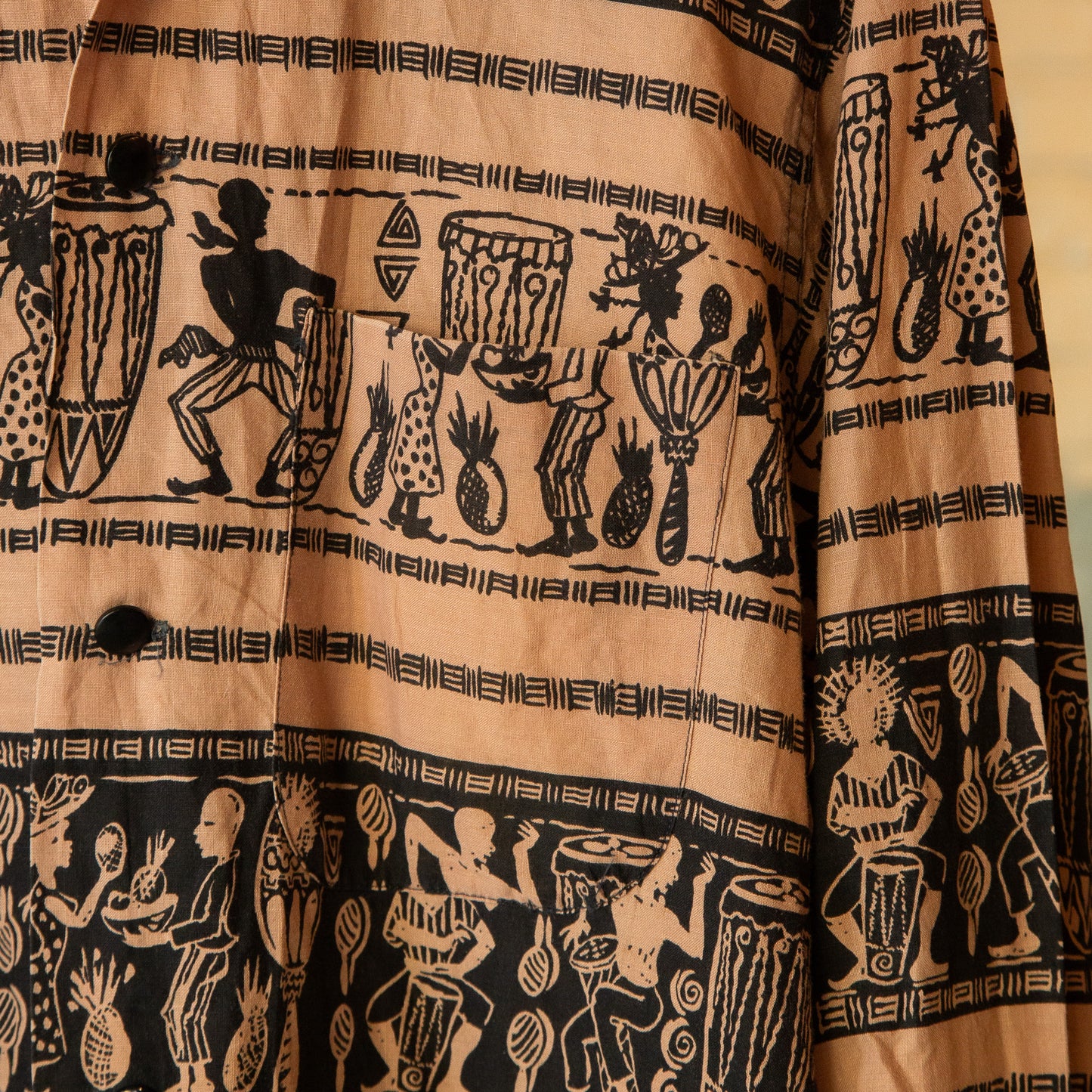 ENSENADA AFRICAN PRINT 2TON LONGSLEEVE SHIRTS 1950'S VINTAGE