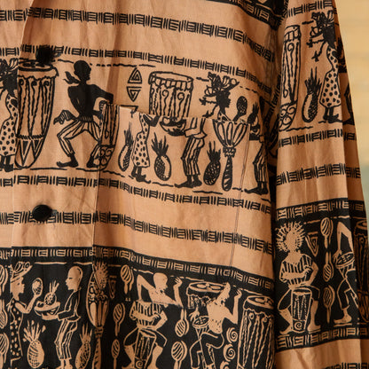 ENSENADA AFRICAN PRINT 2TON LONGSLEEVE SHIRTS 1950'S VINTAGE