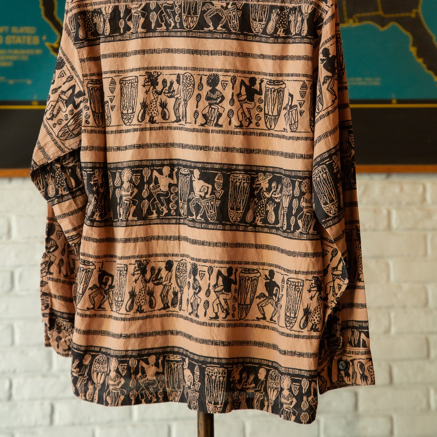 ENSENADA AFRICAN PRINT 2TON LONGSLEEVE SHIRTS 1950'S VINTAGE