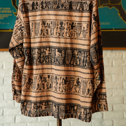 ENSENADA AFRICAN PRINT 2TON LONGSLEEVE SHIRTS 1950'S VINTAGE