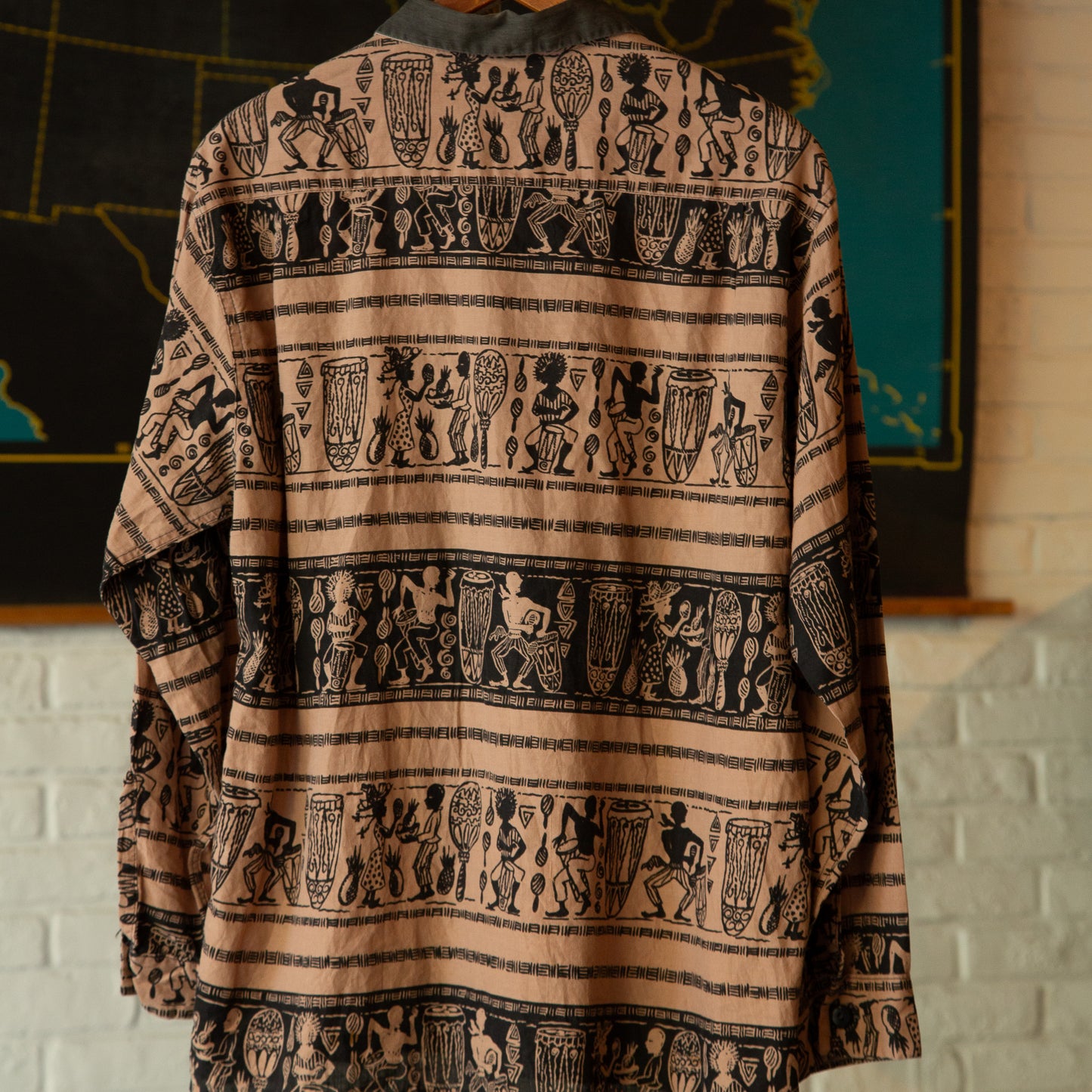 ENSENADA AFRICAN PRINT 2TON LONGSLEEVE SHIRTS 1950'S VINTAGE
