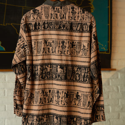 ENSENADA AFRICAN PRINT 2TON LONGSLEEVE SHIRTS 1950'S VINTAGE