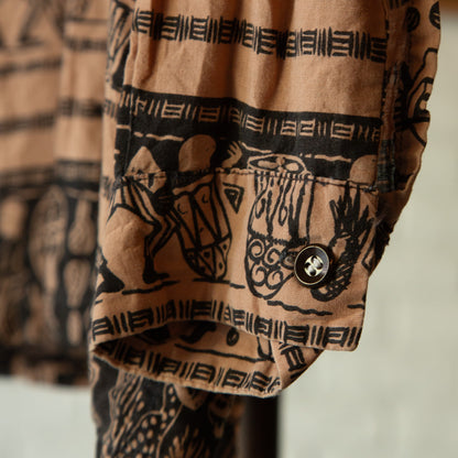 ENSENADA AFRICAN PRINT 2TON LONGSLEEVE SHIRTS 1950'S VINTAGE