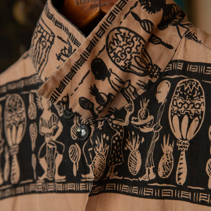 ENSENADA AFRICAN PRINT 2TON LONGSLEEVE SHIRTS 1950'S VINTAGE