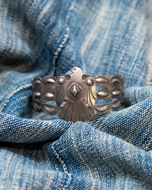 NAVAJO THUNDER BIRD SILVER BANGLE by TIM YAZZIE