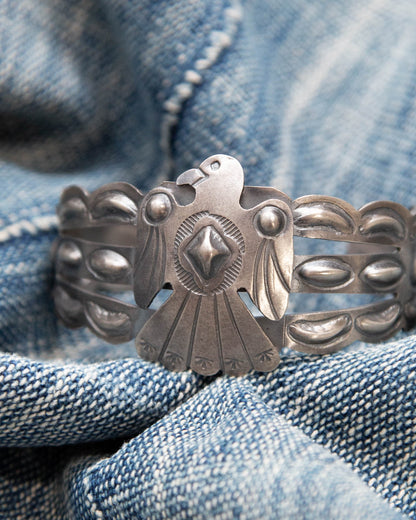 NAVAJO THUNDER BIRD SILVER BANGLE by TIM YAZZIE