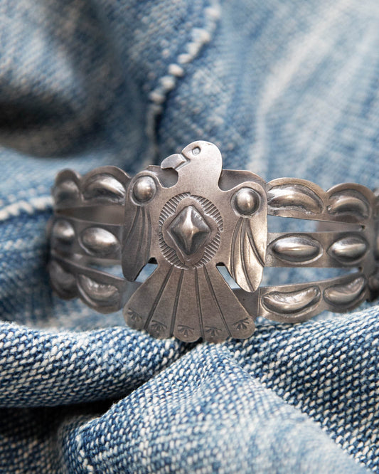NAVAJO THUNDER BIRD SILVER BANGLE by TIM YAZZIE
