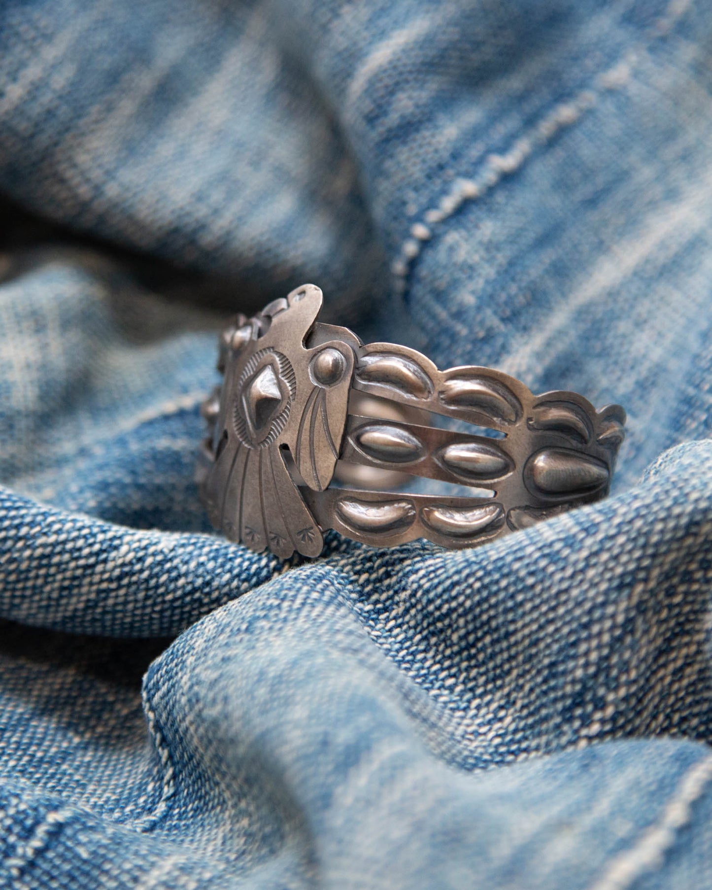 NAVAJO THUNDER BIRD SILVER BANGLE by TIM YAZZIE