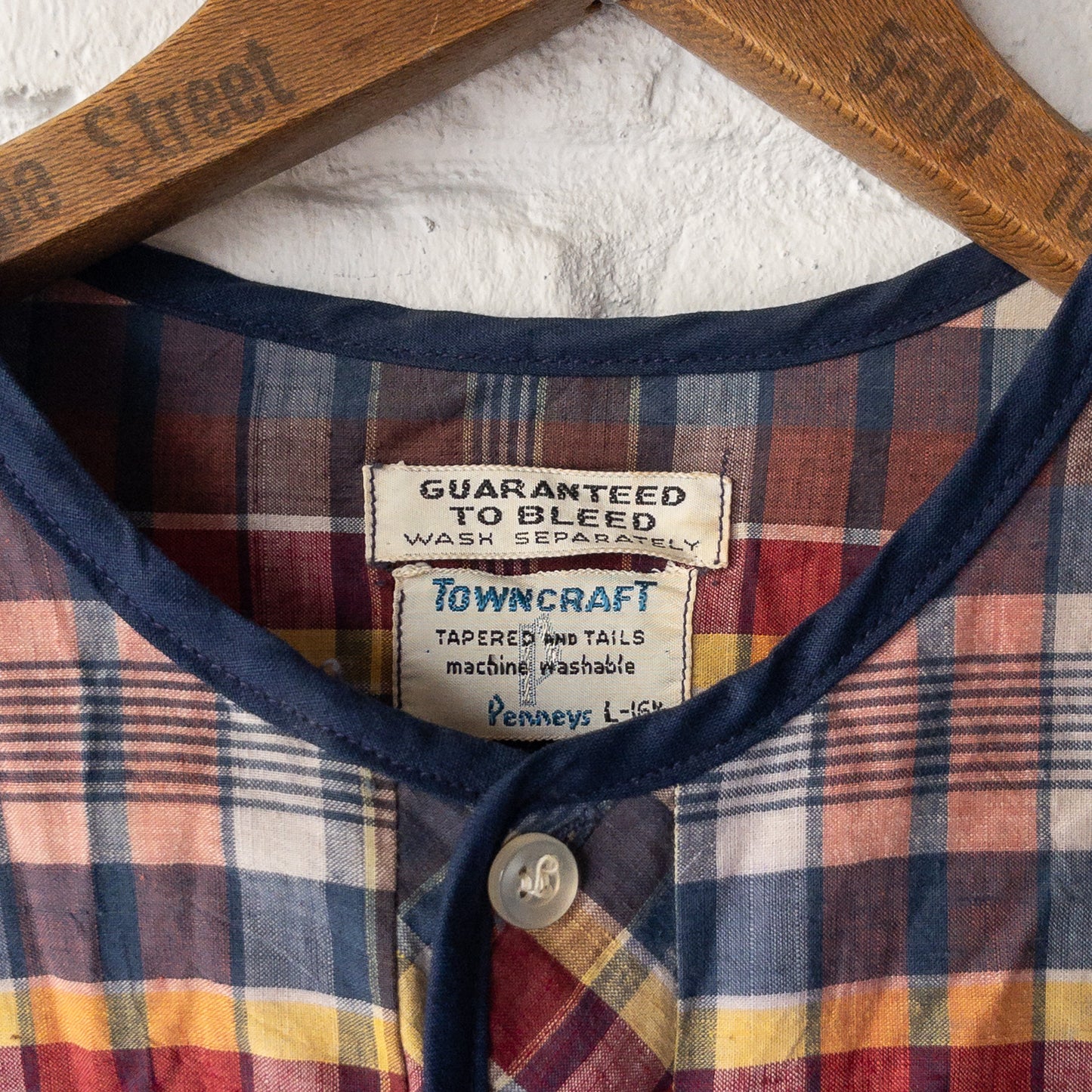 TOWNCRAFT PENNEYS HENRY NECK PETTERN MADRAS SHIRTS 60'S VINTAGE