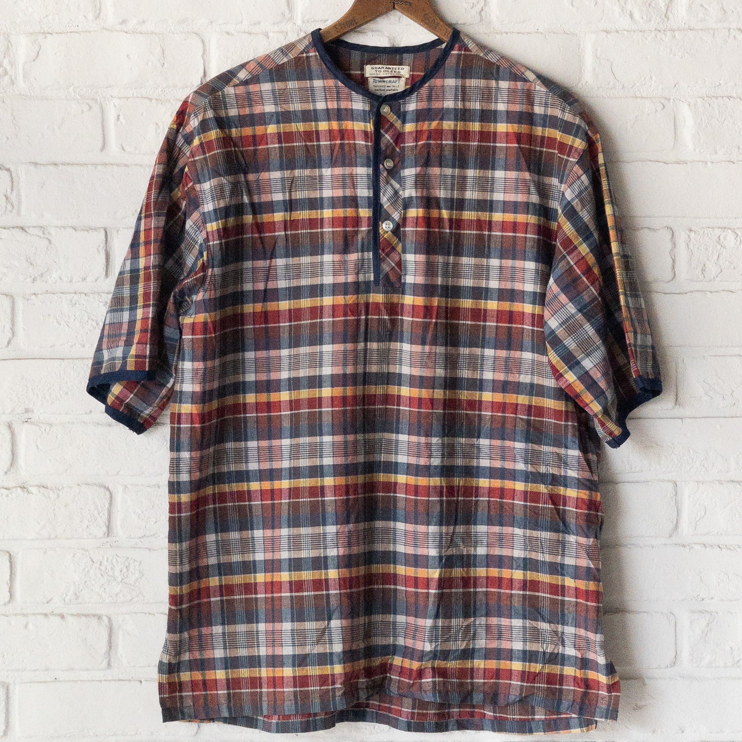 TOWNCRAFT PENNEYS HENRY NECK PETTERN MADRAS SHIRTS 60'S VINTAGE