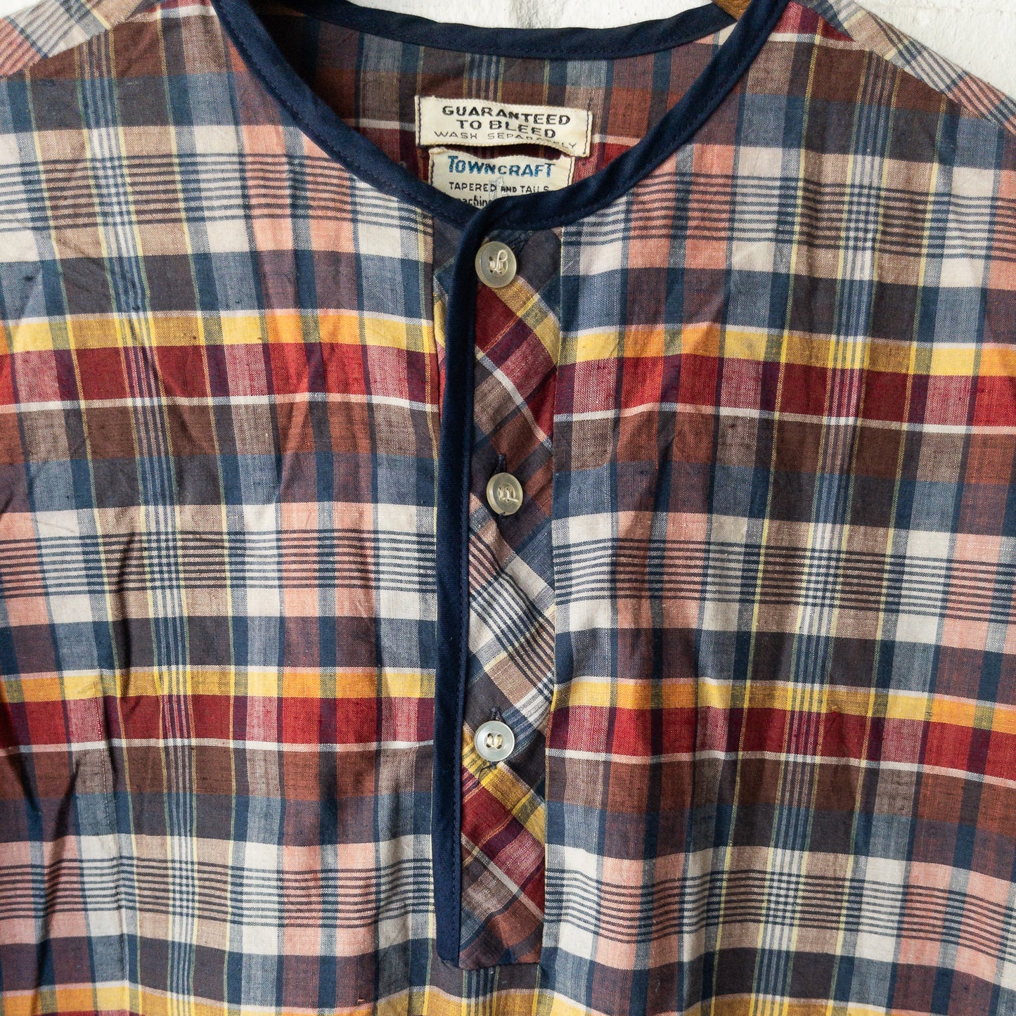 TOWNCRAFT PENNEYS HENRY NECK PETTERN MADRAS SHIRTS 60'S VINTAGE