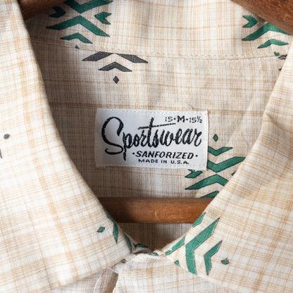 SPORTS WEAR FINE PATTERN PRINT BOX STYLE SHORT SHIRTS 50'S DEAD STOCK