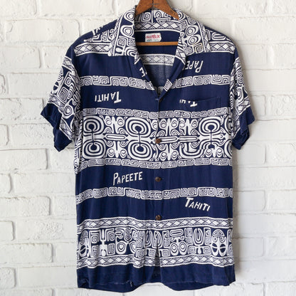 FELIX TAHITI POLINESIAN SAMOADYED INK  PRINT SHIRTS VINTAGE 50'S