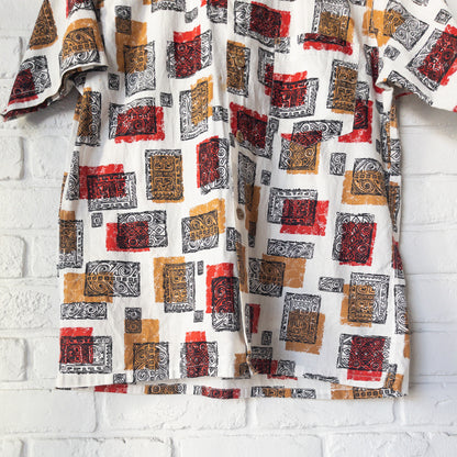 SPORTS WEAR ATOMIC/SQUIGGLE PATTERN PRINT BOX STYLE SHORT SHIRTS 50'S DEAD STOCK