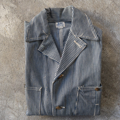 DEAD STOCK 1940's Lee 98-J HICKORY-STRIPED COVERALL with EMBROIDERY
