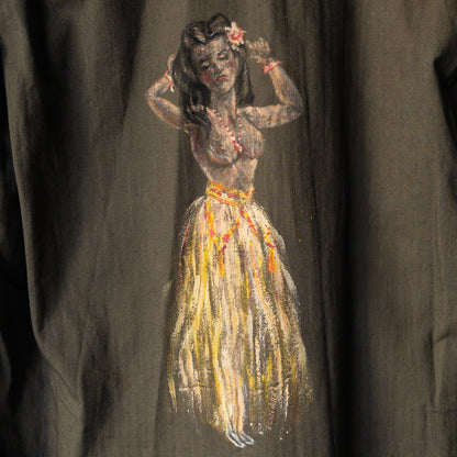 WW2 U.S.NAVY HBT UTILITY JACKET HAND DRAWING HULA GIRL DEADSTOCK