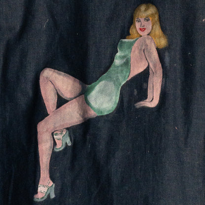 W.W.2 U.S.NAVY DUNGAREE DENIM JACKET HAND DRAWING PIN UP GIRL DEAD STOCK