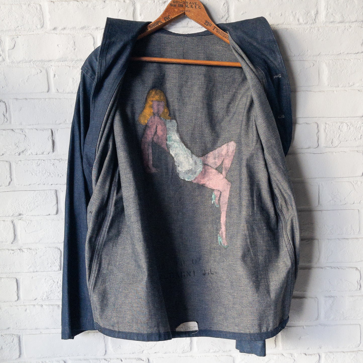 W.W.2 U.S.NAVY DUNGAREE DENIM JACKET HAND DRAWING PIN UP GIRL DEAD STOCK