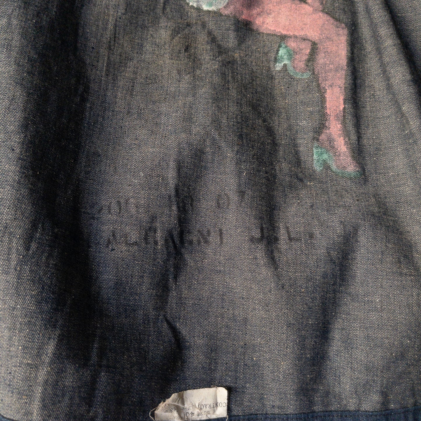 W.W.2 U.S.NAVY DUNGAREE DENIM JACKET HAND DRAWING PIN UP GIRL DEAD STOCK