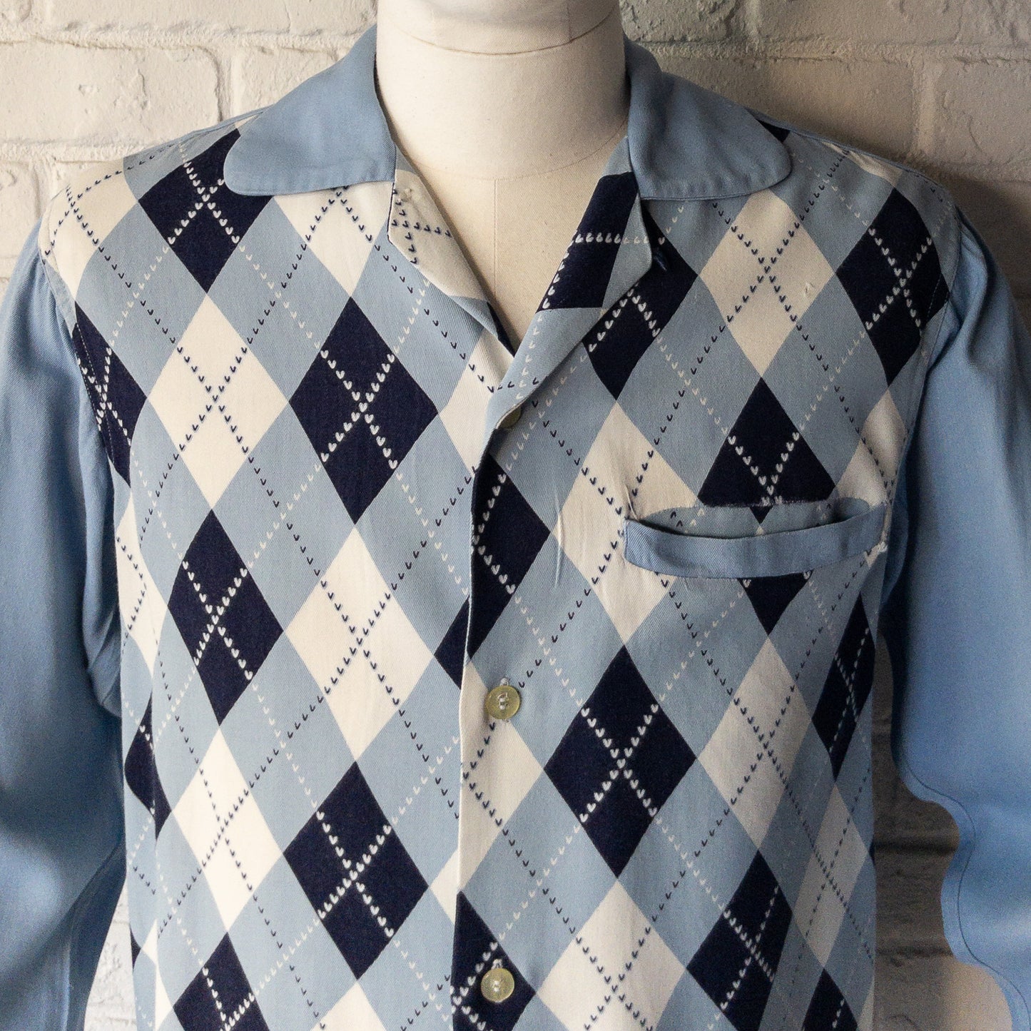 ARGYLE CHECK RAYON LONGSLEEVE SHIRTS 1950'S VINTAGE