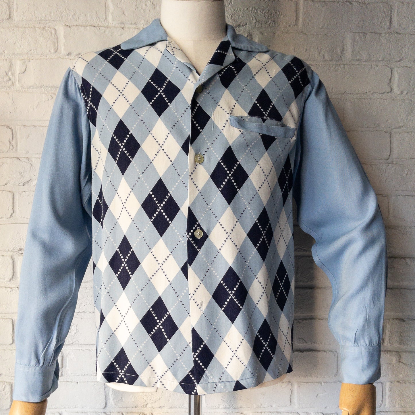 ARGYLE CHECK RAYON LONGSLEEVE SHIRTS 1950'S VINTAGE