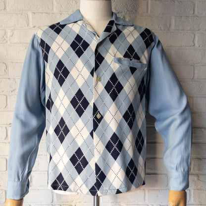 ARGYLE CHECK RAYON LONGSLEEVE SHIRTS 1950'S VINTAGE