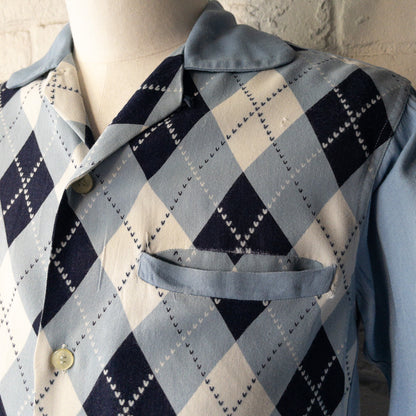 ARGYLE CHECK RAYON LONGSLEEVE SHIRTS 1950'S VINTAGE