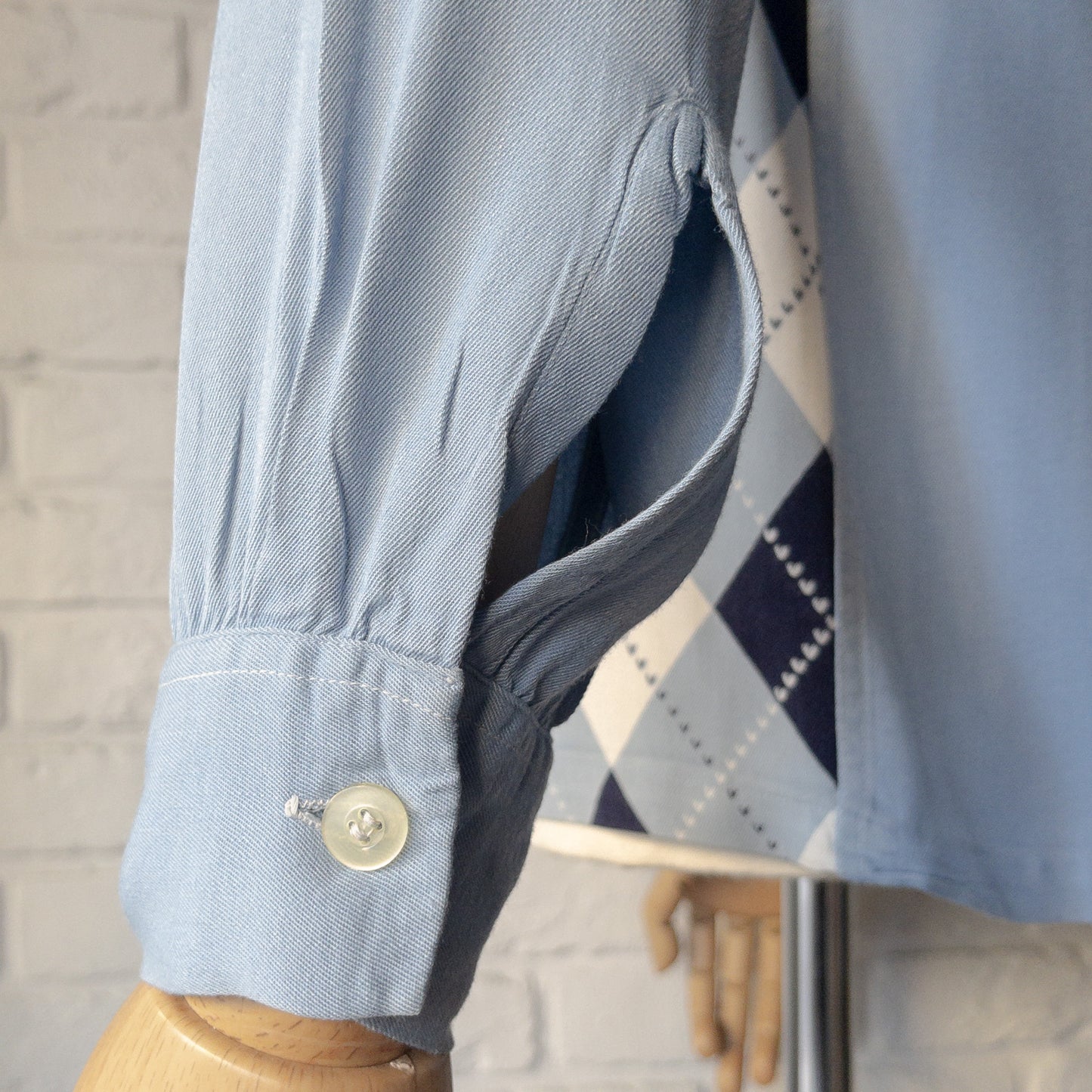 ARGYLE CHECK RAYON LONGSLEEVE SHIRTS 1950'S VINTAGE