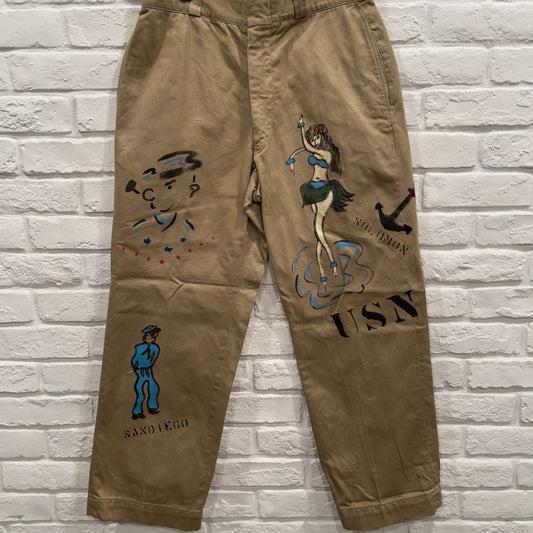 SHANANAMIL GYPSY USN PINUP  HAND DRAWN CHINO PANTS VINTAGE VAR.3